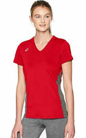 ASICS Decoy Short Sleeve V-Neck, Red/Heather Grey, X-Small