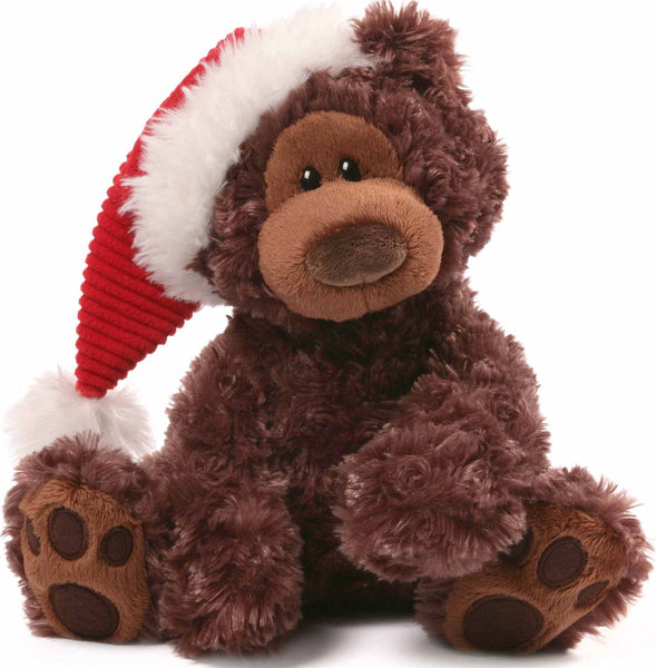 GUND Fun Christmas Philbin Chocolate Bear 12" Plush with Santa's Hat
