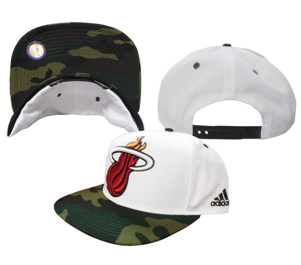 Miami Heat White / Camouflage Adjustable Snapback Hat / Cap