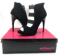 DOLLHOUSE Spyglass-02 Velvet Open Toe Bootie w/ 5¼" Stiletto Heel, BLACK, Sz 7.5