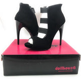 DOLLHOUSE Spyglass-02 Velvet Open Toe Bootie w/ 5¼" Stiletto Heel, BLACK, Sz 7.5