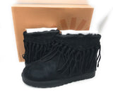 UGG Women's Wynona Fringe Suede Ankle Boot, Black, 8 US - New In Box