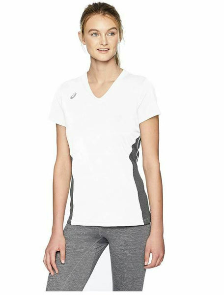 ASICS Women's Decoy Short Sleeve V-Neck, White/Heather Grey, XX-Large