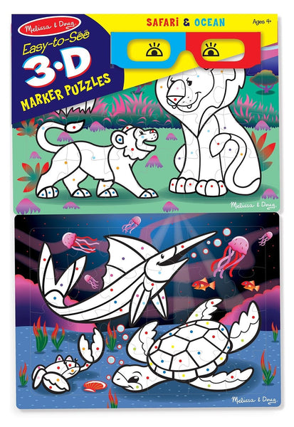 Melissa & Doug Easy-to-See 3-D Marker Coloring Puzzles - Safari and Ocean