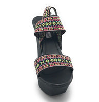 Madden Girl Women's Sabel Canvas Wedge Sandal, Multicolor Black, 11 M US, New