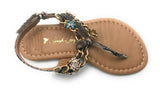 Sarah Jayne Girl's Shore T-Strap Jeweled Kid's Sandal, Taupe Brown, 10 M Toddler
