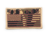 Embroidered Army Retired Tan Camo American Flag 2 pc Hook & Loop Patch 2" x 3.5"