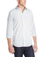 Calvin Klein Men's Long Sleeve Woven Shirt, White with Blue Stripes, Large