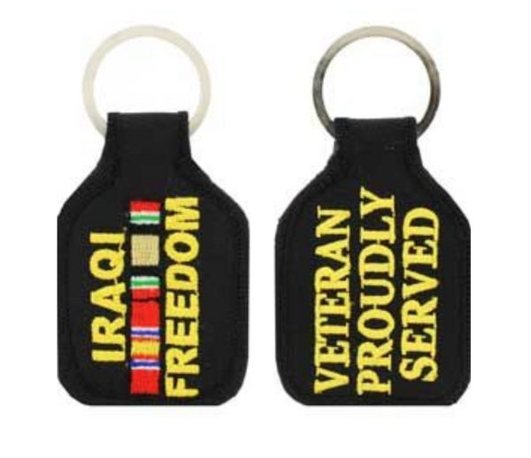 Iraqi Freedom Veteran Proudly Served Embroidered Key Chain Ring 1.75 x 3.5 in