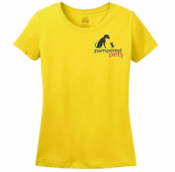 Pampered Pets Paws Edition Womens Bad Decisions Great Stories T-Shirt, Yellow, S