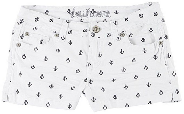 New! Wallflower Shortie Shorts - Juniors White with Blue Anchors, Size 5