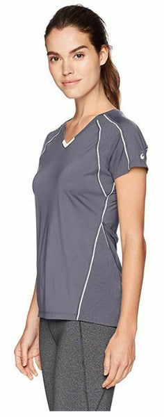 ASICS Women's Upcourt Shorts Sleeve Jersey, Steel Grey/White, X-Small