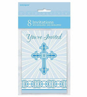 Unique Brand Radiant Cross Blue Religious Invitations 8 Count