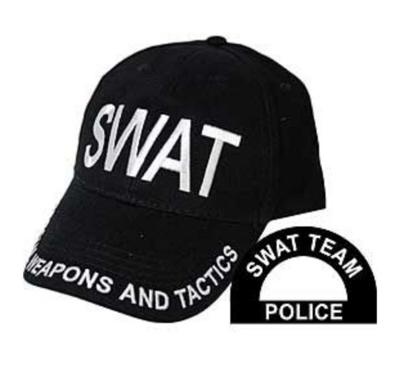 SWAT Special Weapons And Tactics Embroidered Baseball Hat Cap [Black-Adjustable]