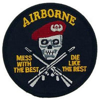 US Army Embroidery Iron on Patch Collection - Airborne Skull Face - "Mess Wit...