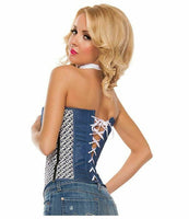 Starline Women's Ribbon Lace Up Front Corset, Blue, Small