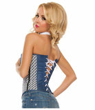 Starline Women's Ribbon Lace Up Front Corset, Blue, Small