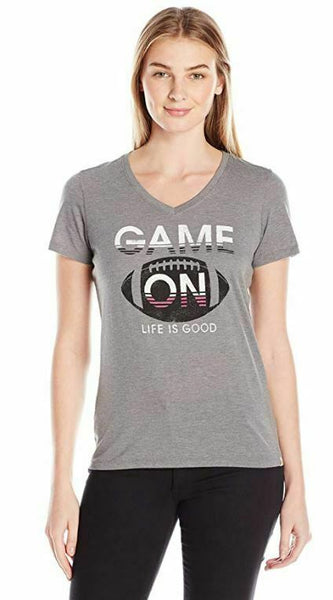 Life is good Women's Shortsleeve Cool Game on Football T-Shirt, Slate Gray, Med