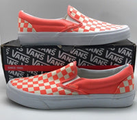 Vans Classic Slip On Canvas Sneakers Coral/White Checker Chex Mens 10 Women 11.5