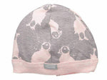 Coccoli Baby Girls' Pink Puffin Print Knit Cotton Cap, Heather Slate, 9-12m