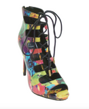 Shi by Journeys Womens Rosette Lace Up Strappy Ankle Boot Heels, Multicolor, 6.5