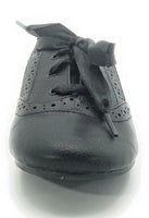 Sarah Jayne Girl's JAZZ Flat Ribbon Lace Up Oxford Shoes Black 1 M US Little Kid