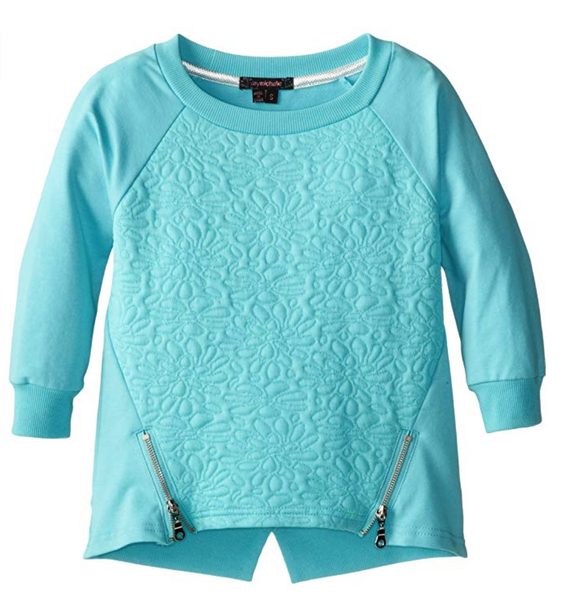 My Michelle Girls' Sweatshirt with Zipper Detail and Puff Floral Front, Aqua L