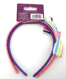 Goody Girl's Bow & Stripe Headbands Pink Purple White Satin Stripe Bow, 2 Pack