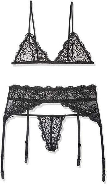Cottelli Collection - Lace Suspenders Garter Set - Black - Small