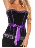 Starline Women's Embroidered Ruffle Trim with Satin Bow Corset, Black/Purple, M