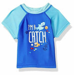 Swim Time Little Boys' Short Sleeve Rashguard, Navy I'm a Catch, XL