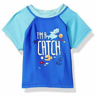 Swim Time Little Boys' Short Sleeve Rashguard, Navy I'm a Catch, XL