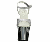 Pleaser Women's Revolver-709G Platform Sandal Silver Glitter Size 11