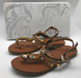 Shi by Journeys Women's Shoreside T-Strap Jeweled Sandal, Tan, 6 M US