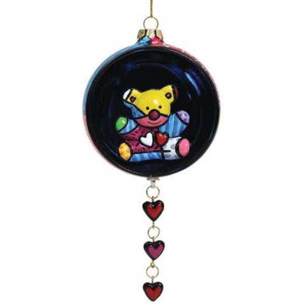 Romeo Britto Picasso Teddy Bear with Heart Dangles Christmas Ornament