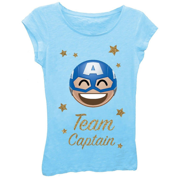 Marvel Big Girls' Team Captain Kawaii Short Sleeve Tee, Cancun, L
