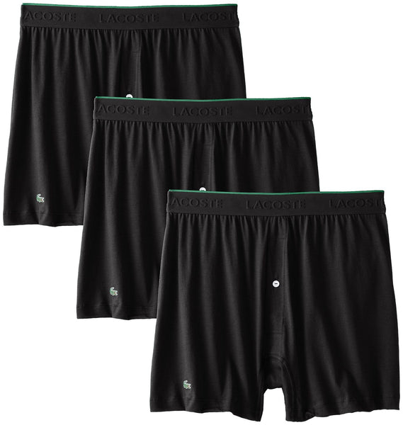 Lacoste Men's 3-Pack Essentials Cotton Knit Boxer, Black, Medium