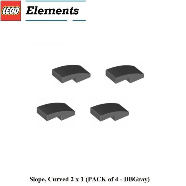 Lego Parts: Slope, Curved 2 x 1 (PACK of 4 - DBGray)