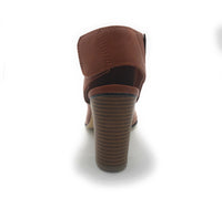 Coconuts by Matisse Peep Toe Bootie Block Heel Faux Leather Cognac Brown Sz 5.5