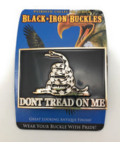 Don't Tread On Me Black Iron Belt Buckle, Black, White & Gold, 3.5"