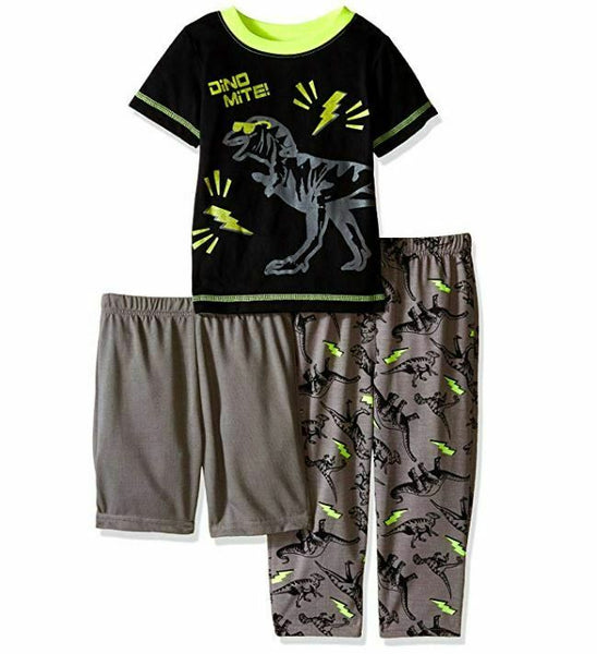 Bunz Kidz Baby Dino Mite 3 Piece Sleepwear Set with Shorts, Multi, 12 Mo