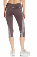 PL Movement Women's Athletic Capri w/Lace Printed Inset, Charcoal, Medium