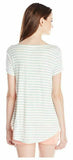 PINK ROSE Women's Pearl Stripe V Neck Tee, Ivory/Hippie Jade, Small