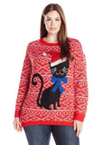 Isabella's Closet Women's Plus Size Whimsical Cat with Santa Hat and Sequins ...