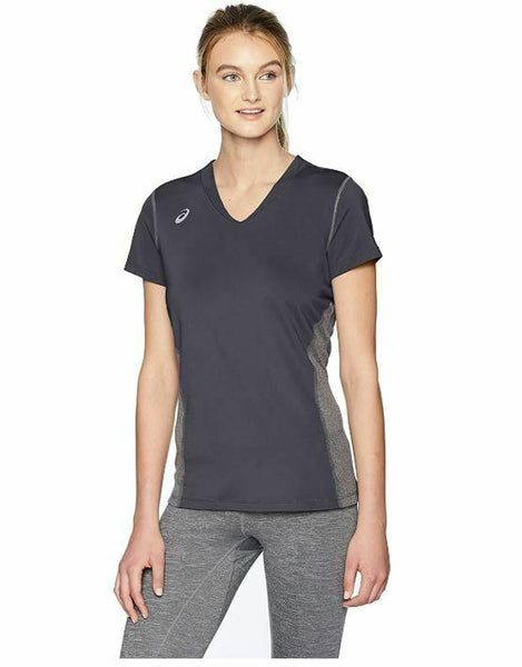 ASICS Women's Decoy Shorts Sleeve V-neck, Steel Grey/Heather Grey, X-Small