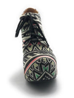 Shi by Journeys Womens Canvas Lace Up Wedge Ankle Bootie Black Multicolor 5.5 M
