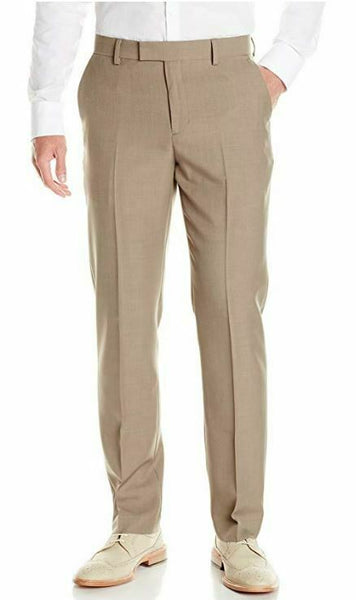 Oxford NY Men's Modern Fit Flat Front Fixed Waist Dress Pant, Taupe, 38x30