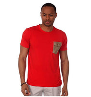 Justified Lies Men's Red T-Shirt with Plaid Chest Pocket Size Small