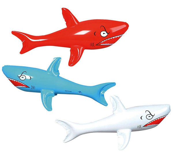Rhode Island Novelty - Inflatable Shark 24 Inch Shark - 3 Pack - Red,Blue,White