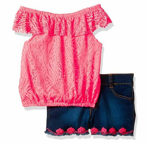 Limited Too Girls' Big Fashion Top and Short Set, Neon Coral, 10